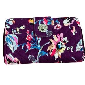 Vera Bradley Turnlock and Zip Wallet Indian Rose Purple With Flowers